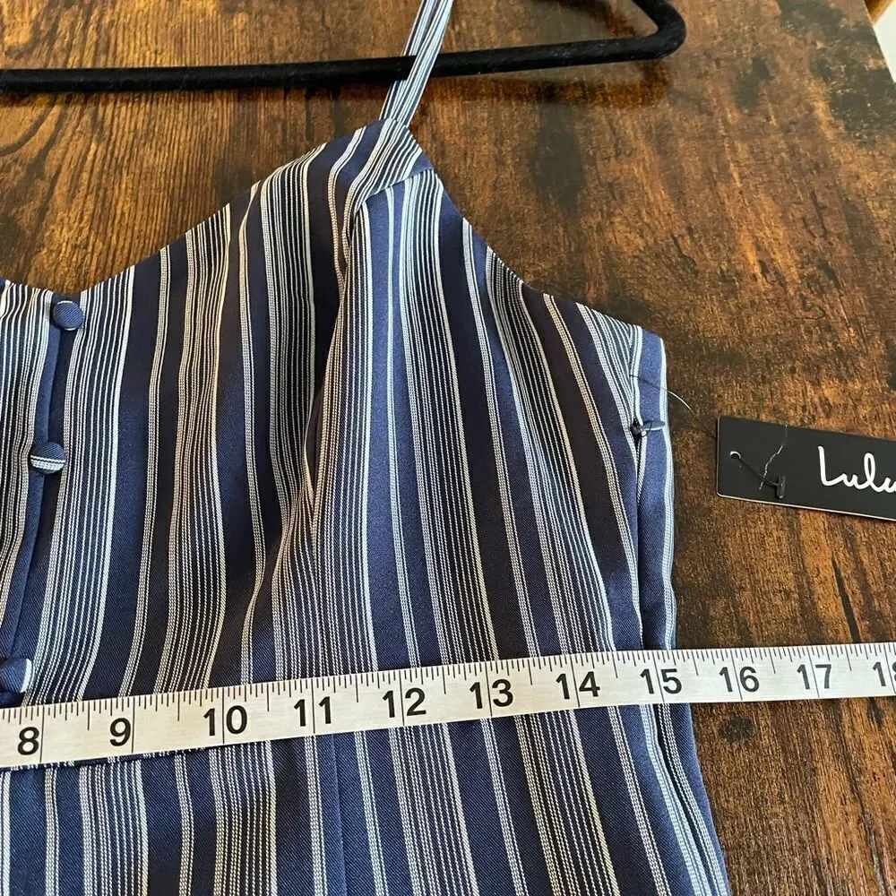 Navy Blue Striped Button-Front Mini Dress - Picture 6 of 14